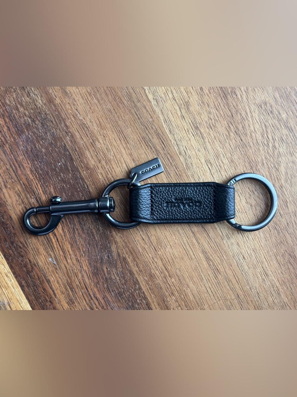 Coach Black Leather Key Fob with Gunmetal Hardware